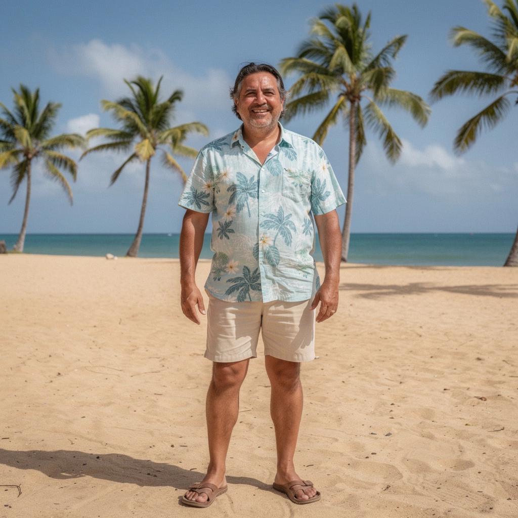 Pakiet wakacyjny z widokiem na plażę w Kalifornii, z palmami i turkusową wodą.